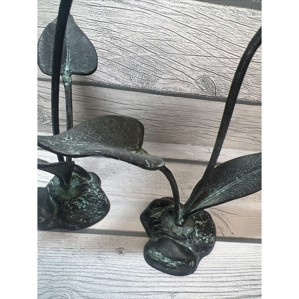 VINTAGE Verdigris Calla Lily Brass Candle Holder Art Nouveau Patina Leave Flower - Picture 5 of 10